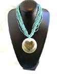 Fine sea shell fashion wholesale necklace, Multi stringed blue beaded necklace with shell pendant in heart shape