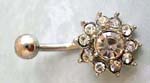 Silver eyebrow or navel ring barbell wholesale punk wear with flower inlaid with large cz stone