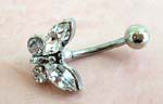 Nanel ring jewelry art wholesale store. Butterfly theme jewelry with clear cz stones attached to surgical steel navel barbell