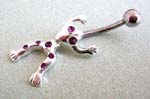 Animal piercing fashion design supplies. Frog designed belly body jewelry with purple cz stones in body