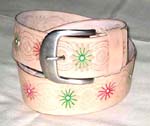 Fashion belt wholesale warehouse factory supplies Light pink leather belt with colorful flower designs