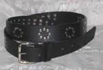 Leather accessory wholesale company sells Black leather belt with studded circle design