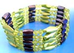 Necklace and bracelet fashion wear wholesale factory. Hematite wrap with clear and opaque green beads fashionably placed between hematite cylindrical stones