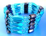 Ladies wear necklace jewelry shop wholesales Cylindrical hematite stone wrap with stylishly light blue oval and clear blue beads to form necklace or bracelet