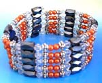 Fine fashion hematite jewelry shop manufacturer supplies Stylish wrap made with hematite stones, orange imitation pearls, clear crystal beads, and silver flowerbeads 