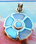 Womens pendant necklace jewelry factory distributes pendant with silver plated frame and blue mother of pearl stones