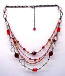 Antique fashion jewelry supply wholesale. Womens fashion multi layered necklace with heart shaped links and colored crystal beads 