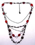 Contemporary crystal bead jewelry wholesale store. Classy  red crystal beaded necklace on multi chain and hoop links