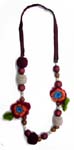 Womens fashion jewelry manufactrer supllies Fabric fashion necklace with crochet balls and colored flower design 
