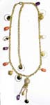 Beaded necklace fashion wholesale factory. Multi colored stone necklace hanging from adjustable gold plated chain