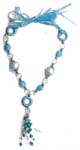 Bridal fashion wear accessory wholesale shop. Crafted fashion necklace has blue imitation pears, beads, and crystals 