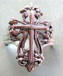 Designer inspired wholesale ring jewelry supply. Sterling silver religious cross ring in cut-out design