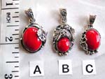 Precious gem necklace wholesale supplies. Coral colored gemstone with sterling silver leaf decor pendant 